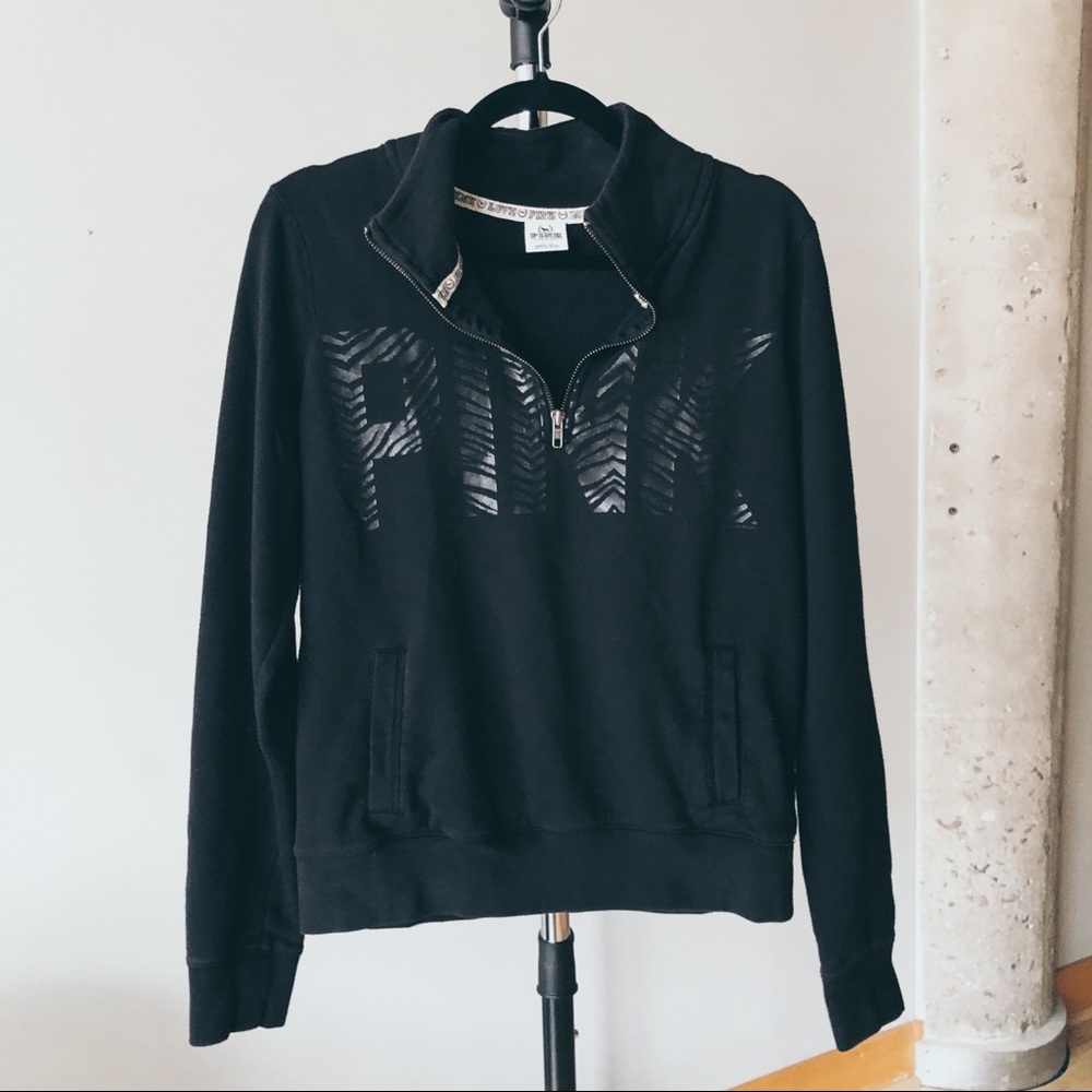 VS PINK Quarter Zip Sweatshirt. Black. Medium.